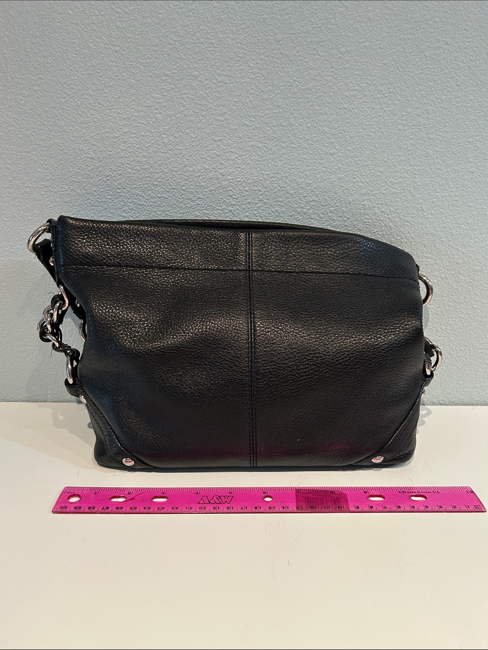 Black Leather Shoulder Bag with Silver Hardware* - Picture 3 of 6